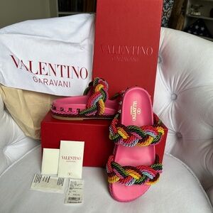 Valentino Pink Sandals w/ Rainbow Bands and Studs SIZE 36 w/ orig. box and bag